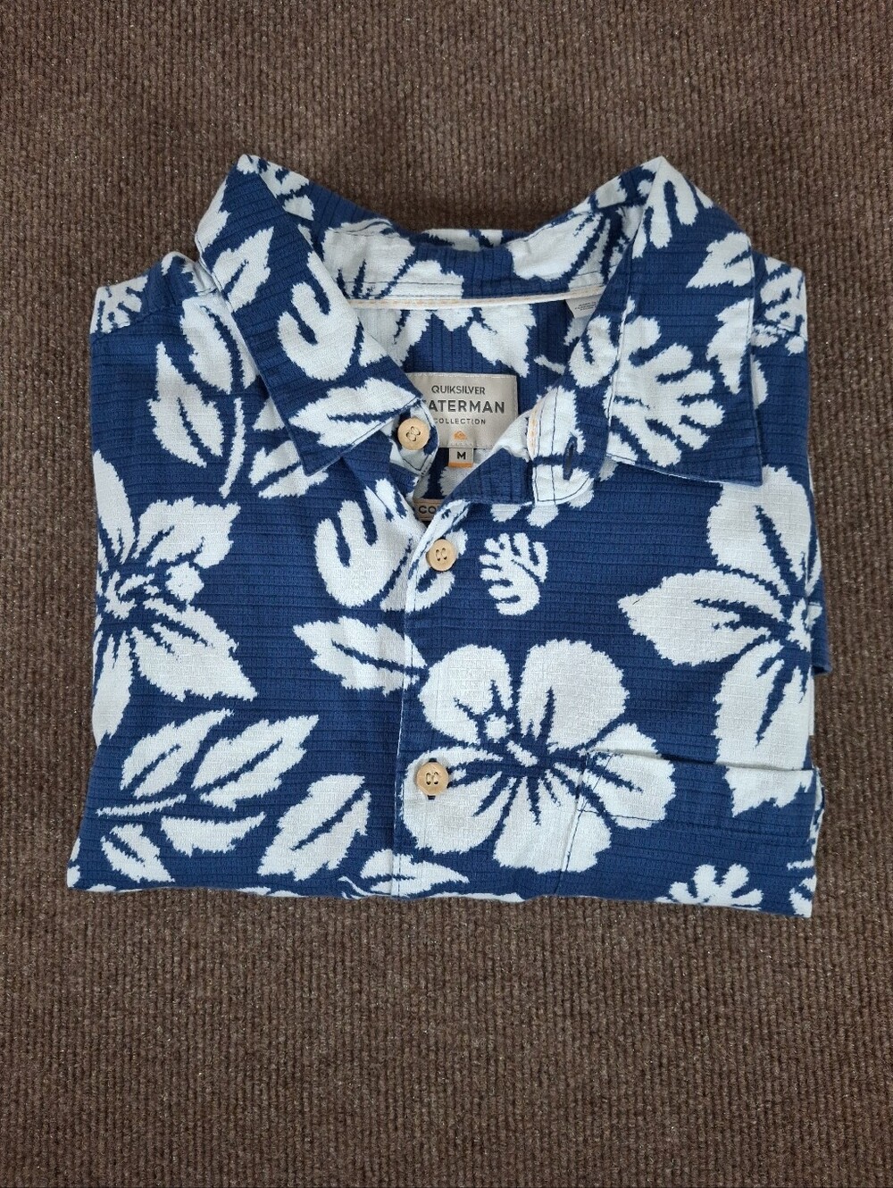 Quiksilver Waterman Coll. Comfort Fit Blue Short Sleeve Shirt Tropical Size Med